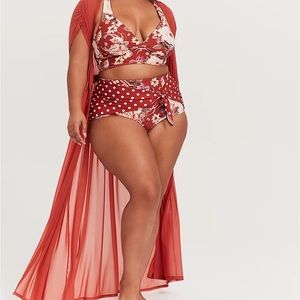 Torrid Dusty Red Floral /Polka dot bikini&cover up